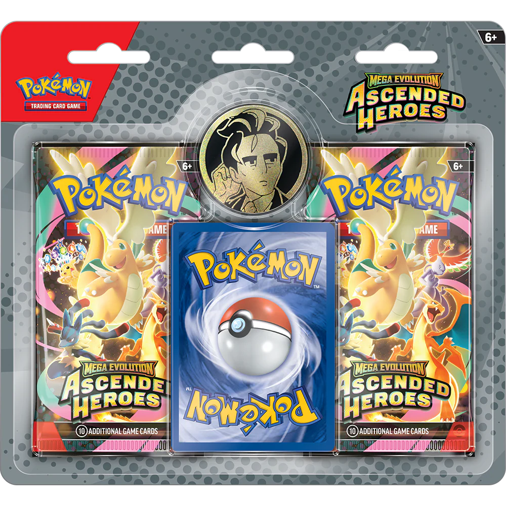 Pokémon TCG Ascended Heroes 2-pack blister met Larry promo kaart en een verzamelmunt