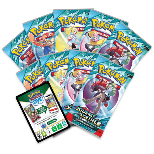 Pokémon trading card packs and a smartphone app on a white background