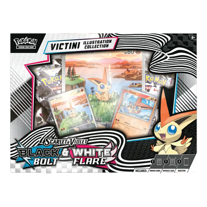 Pokémon Victini illustration collection packaging with cards and character illustration.