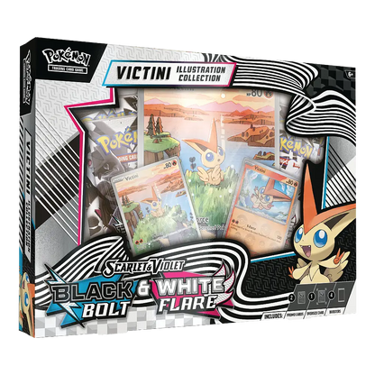 Pokémon Victini illustration collection packaging with cards and character illustration.