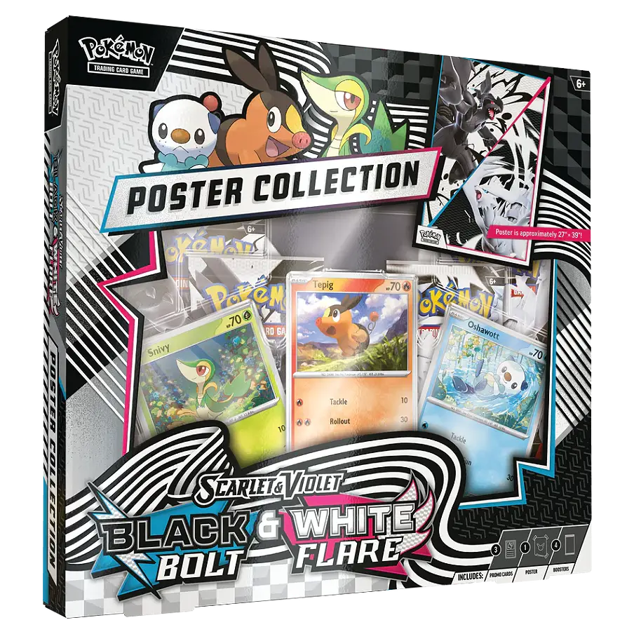 Pokémon poster collection packaging with various Pokémon characters and text.