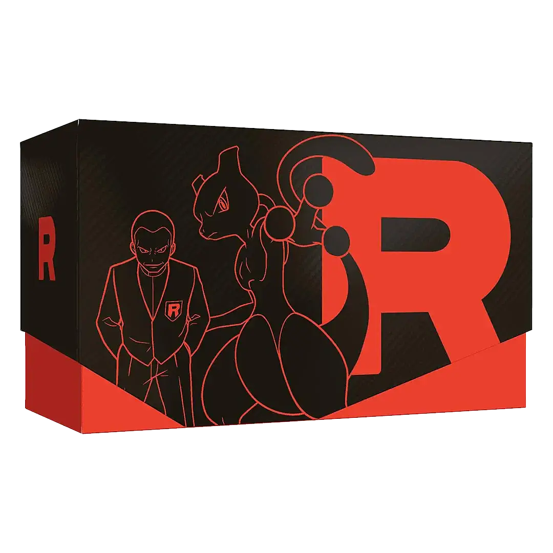 Product packaging with a stylized character and large red 'R' on a black background