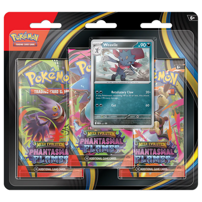 Pokémon trading card game packs with a central Weavile card on a colorful background
