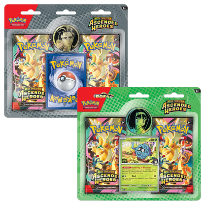 Pokémon TCG Ascended Heroes 2-pack blister met Erika en Larry promo kaarten en een verzamelmunt