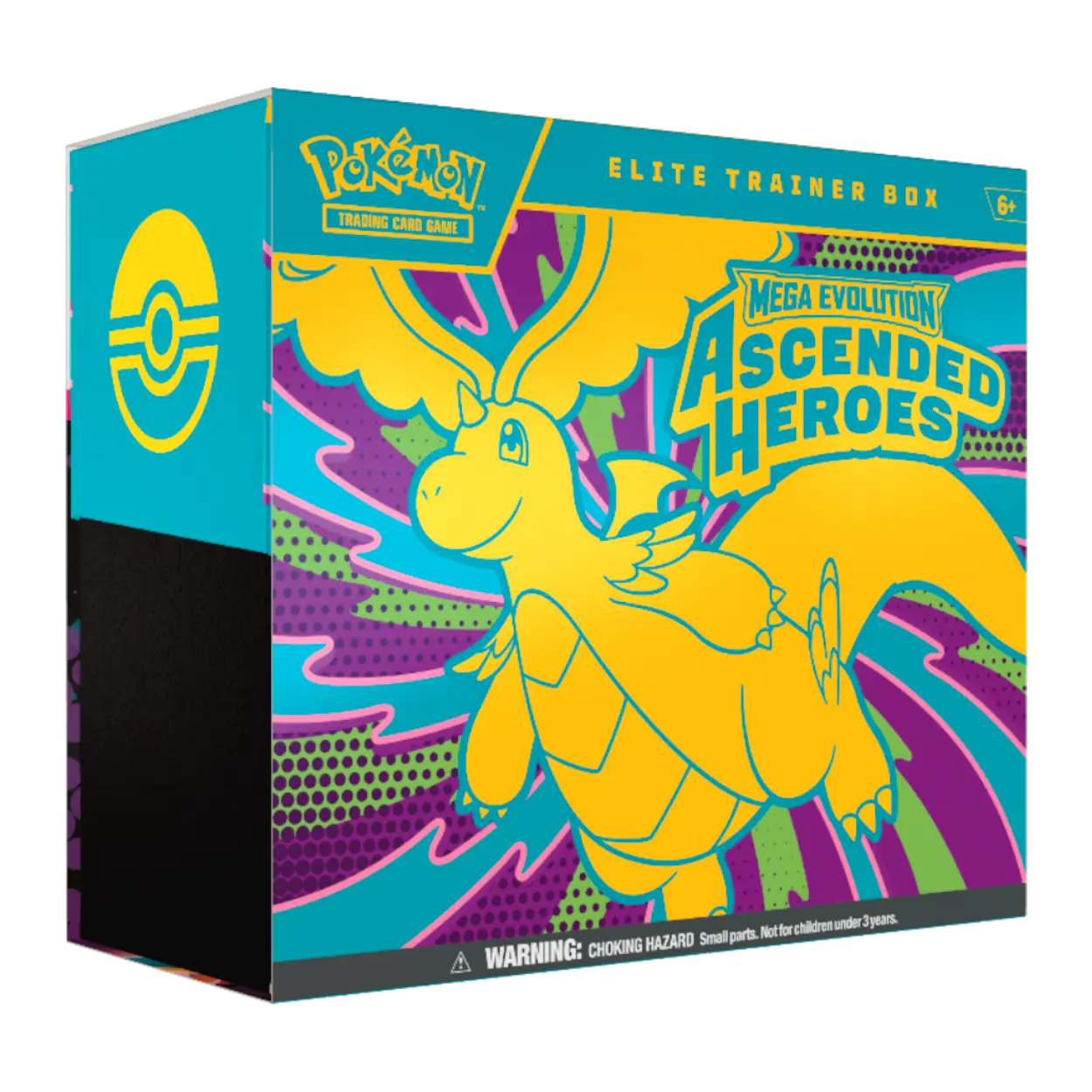 Pokémon trading card game Elite Trainer Box with Mega Evolution Ascended Heroes design on a white background.