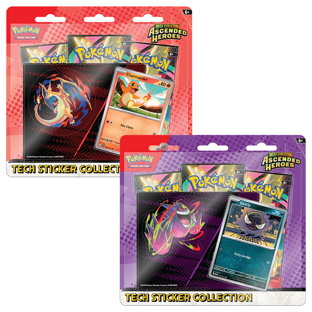Pokémon TCG Ascended Heroes Tech Sticker Collection met Charmander en Gastly stickers en booster packs