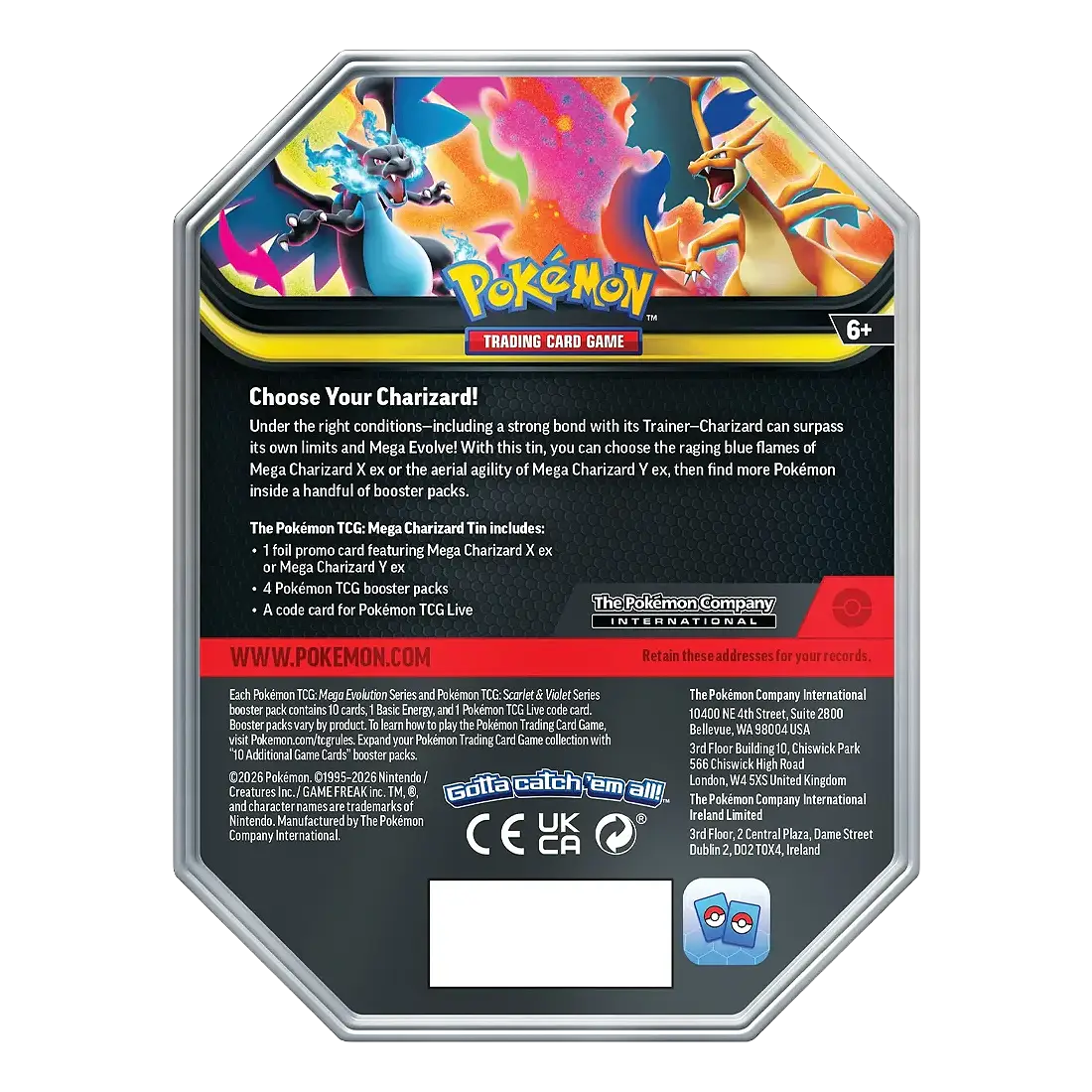 Pokémon trading card game tin with colorful artwork and text