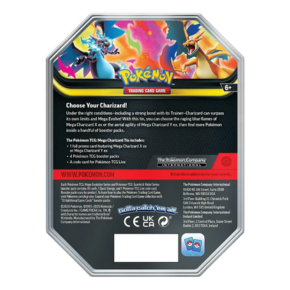 Pokémon trading card game tin with colorful artwork and text