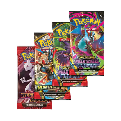 Three Pokemon trading card game packs on a white background