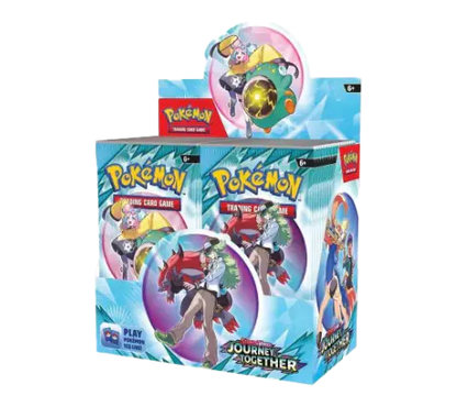 Pokémon trading card game packaging with characters on a white background