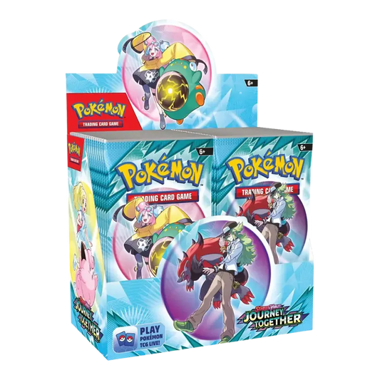 Pokémon trading card game packaging with character images on a white background