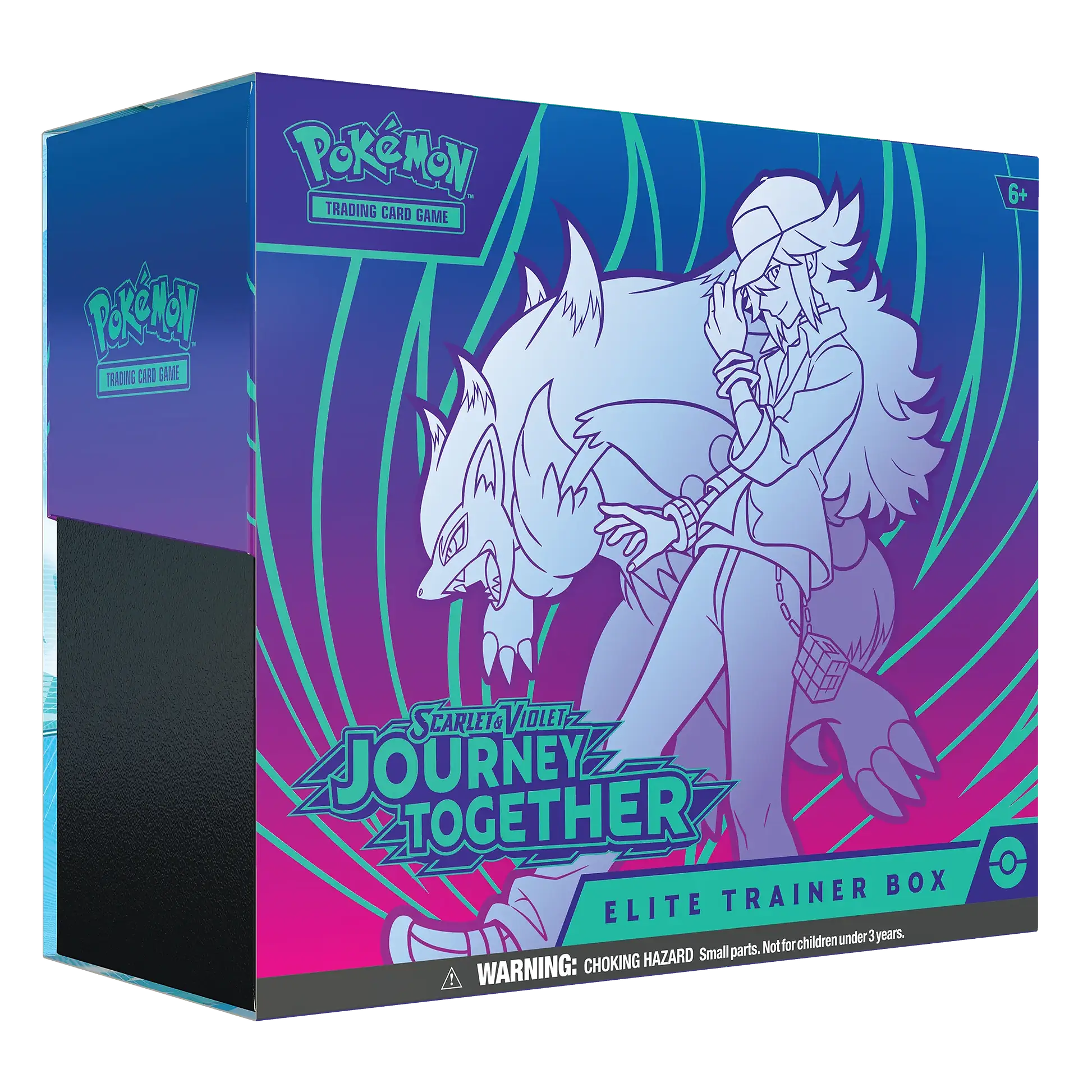 Pokémon trading card game box with character and wolf illustration on a blue and purple background