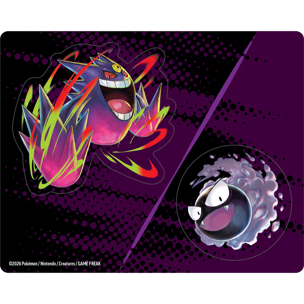 Colorful character design on a purple background with a smaller character in the corner.
