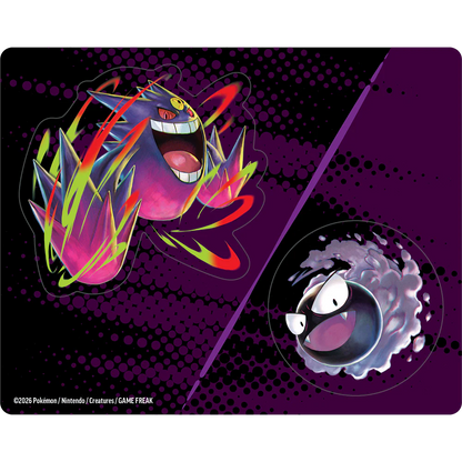 Colorful character design on a purple background with a smaller character in the corner.