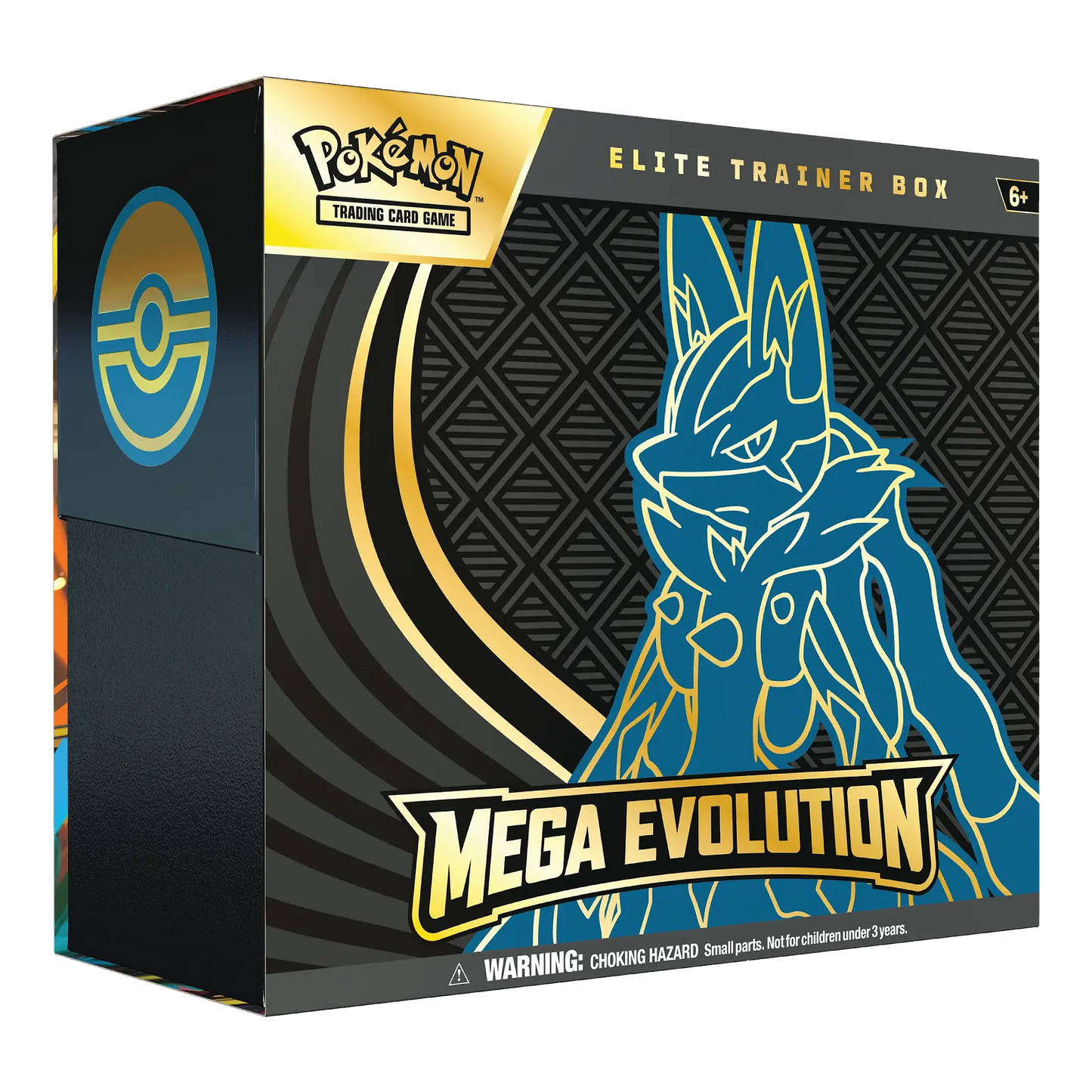 Pokémon trading card game Elite Trainer Box with Mega Evolution design on a black background