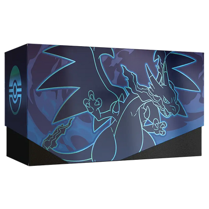 Pokémon trading card game box with dragon design on a white background