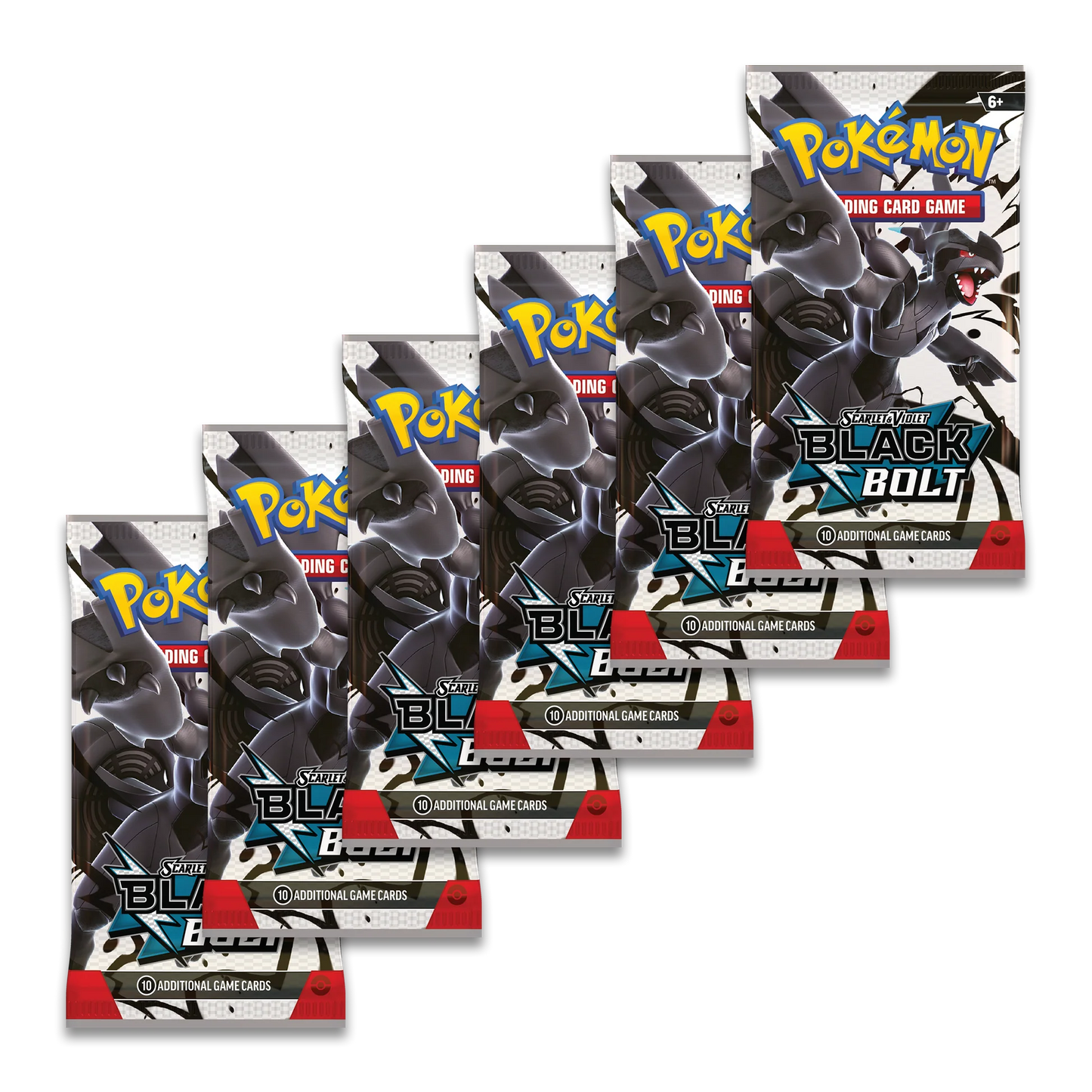 Pokémon trading card game packs featuring Black Bolt theme on a white background