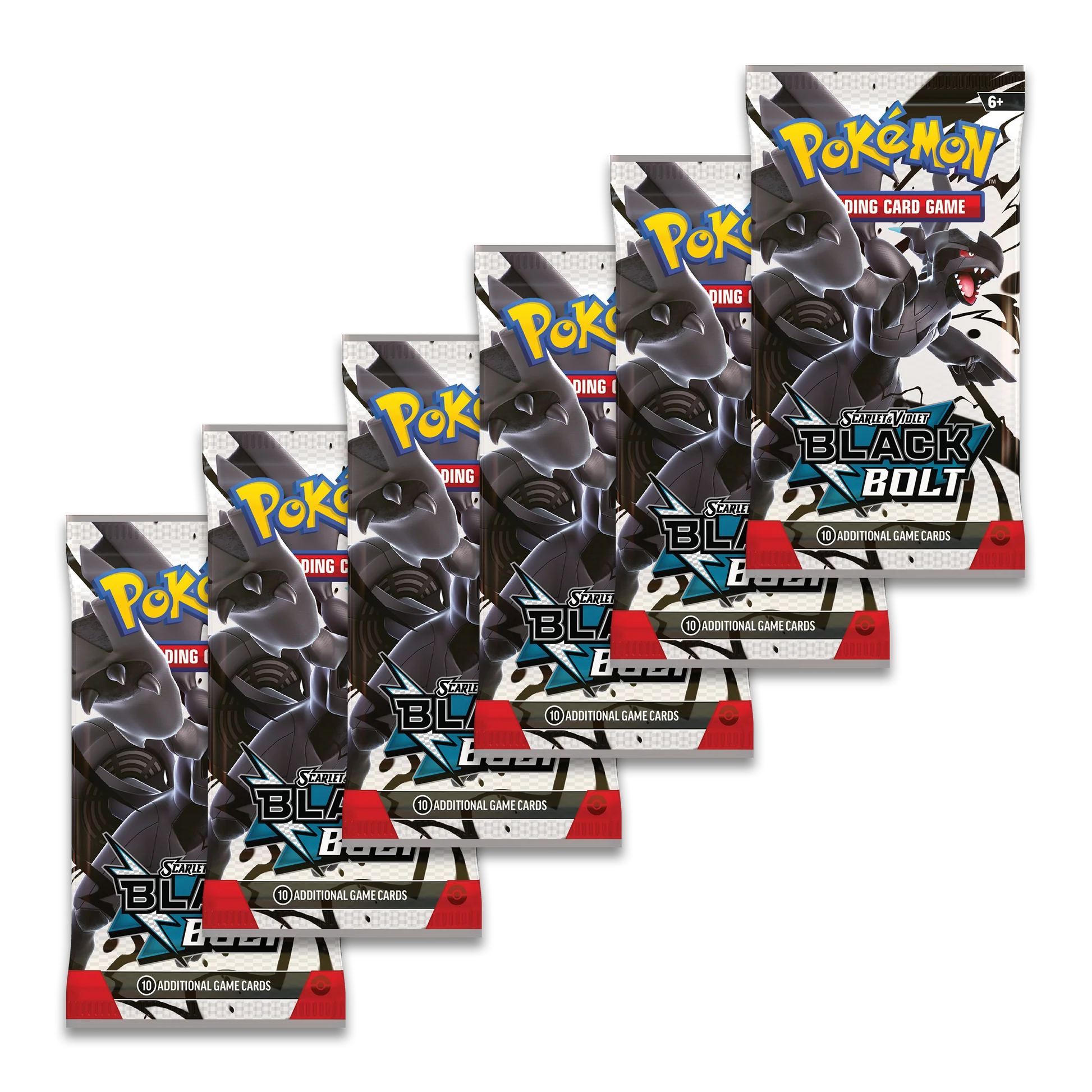 Pokémon trading card game packs featuring Black Bolt theme on a white background