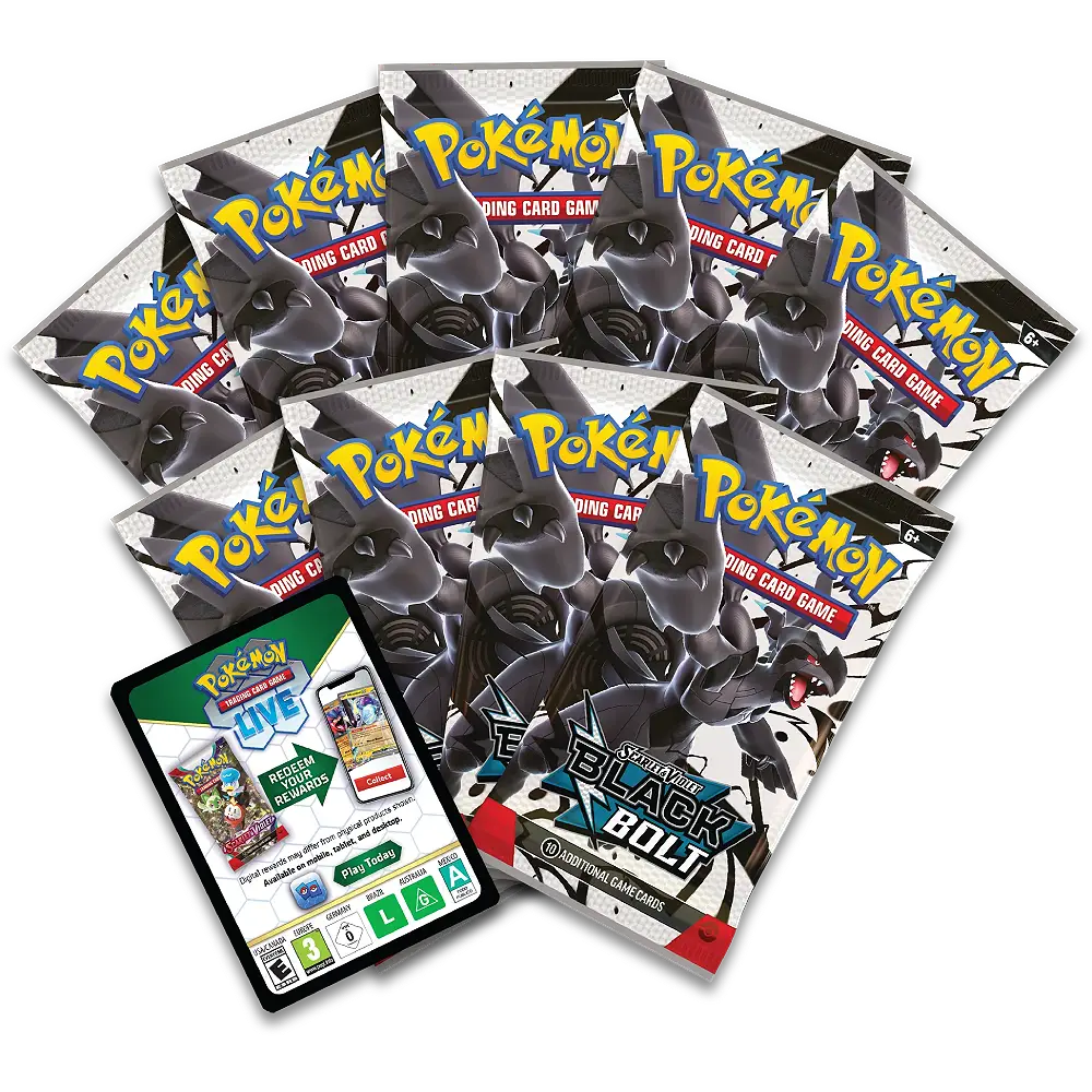 Pokémon trading card game packs with a promotional card on a white background