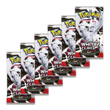 Pokémon trading card game packs featuring White Flare on a white background