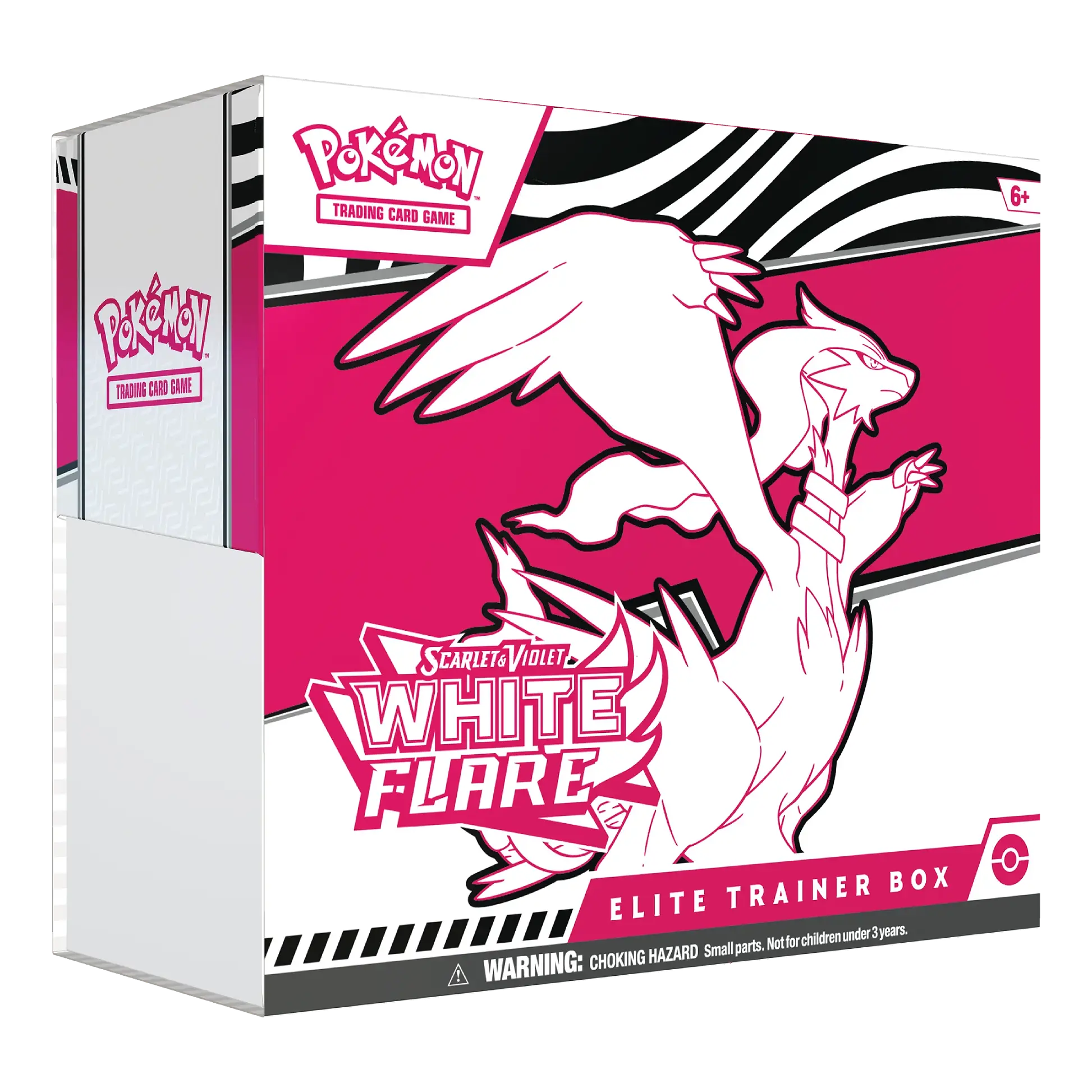 Pokémon Trading Card Game Elite Trainer Box with Flareon design on a pink and white background
