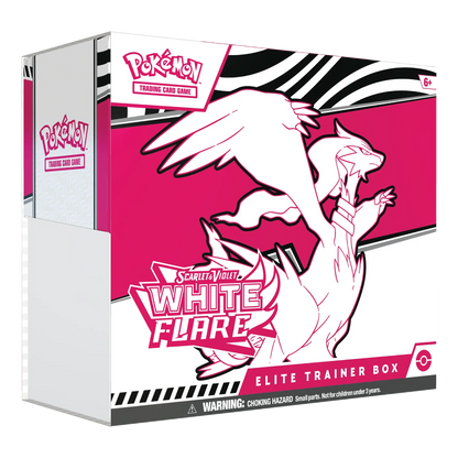 Pokémon Trading Card Game Elite Trainer Box with Flareon design on a pink and white background