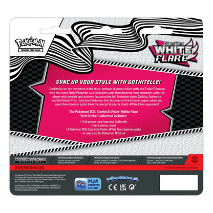 Pokémon trading card game pack with 'White Flare' and 'Gothitelle' branding on a white background