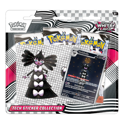 Pokémon trading card game pack with character figure and card on a checkered background